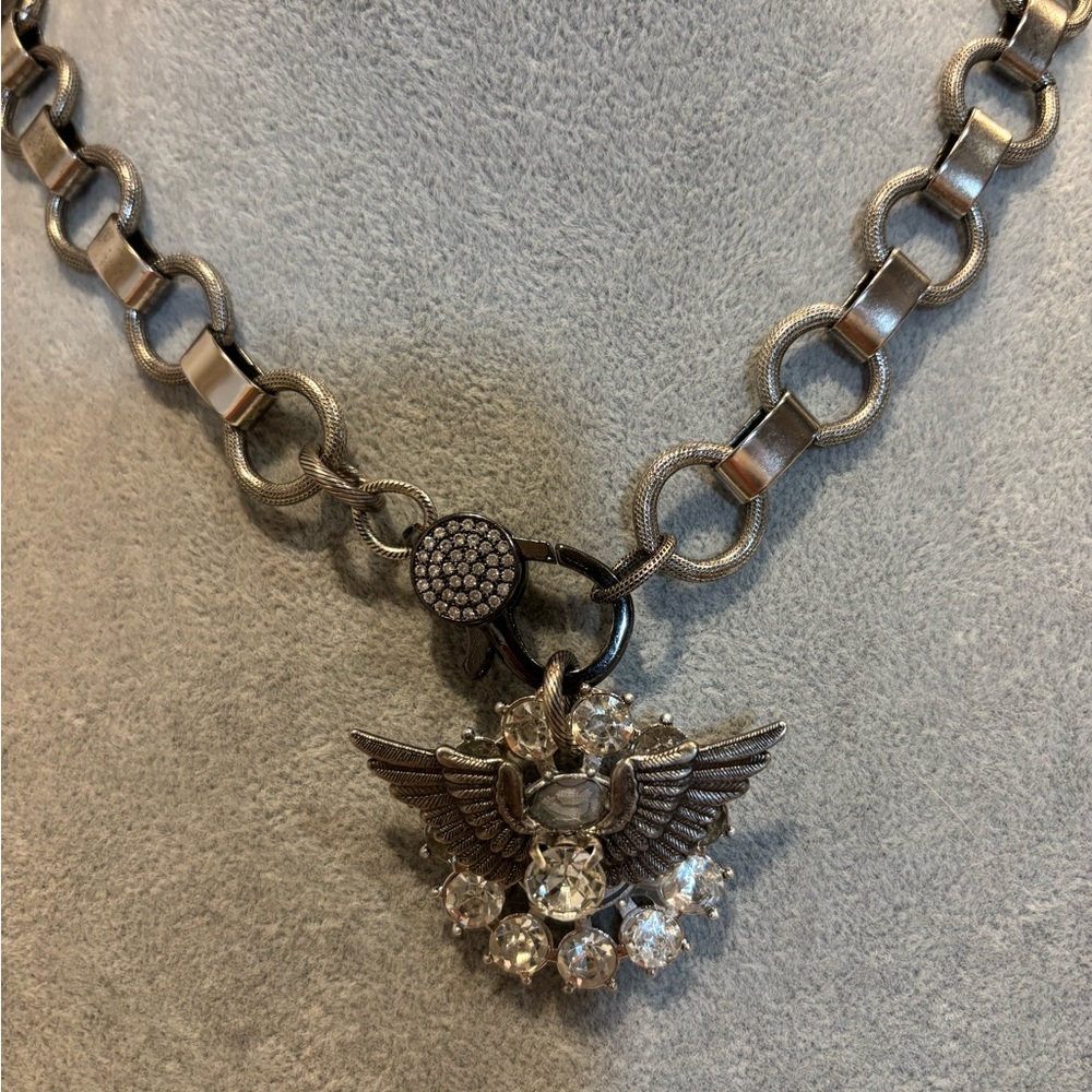 Handmade using some vintage pieces Silver Winged Pendant Necklace!